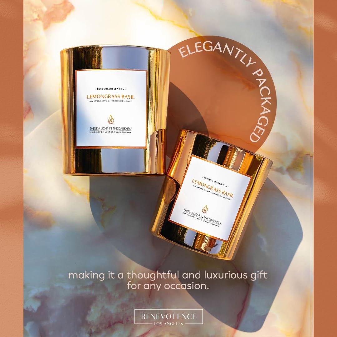 image of Gold Lit Lemongrass Basil Signature Candle elegant packaging