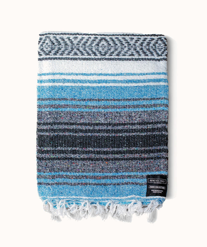 Sky Blue Authentic Mexican Falsa Blanket