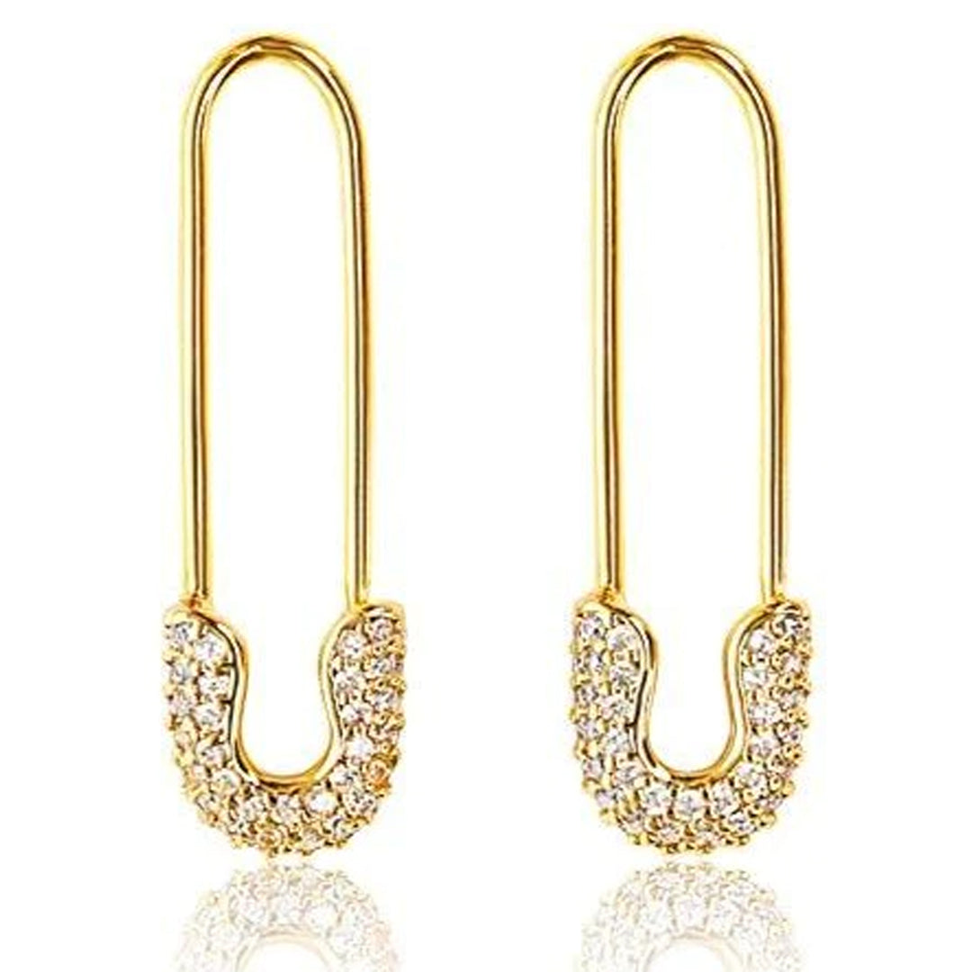 Stunning 14K Gold and Diamond Safety Pin Earring Yellow Gold / Long