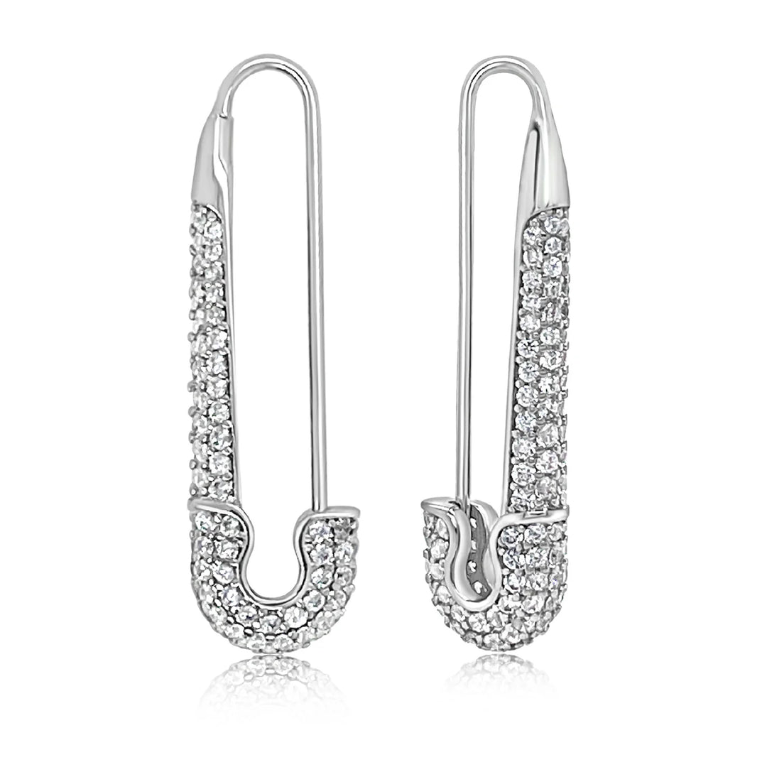 White gold diamond safety pin earring Clearance