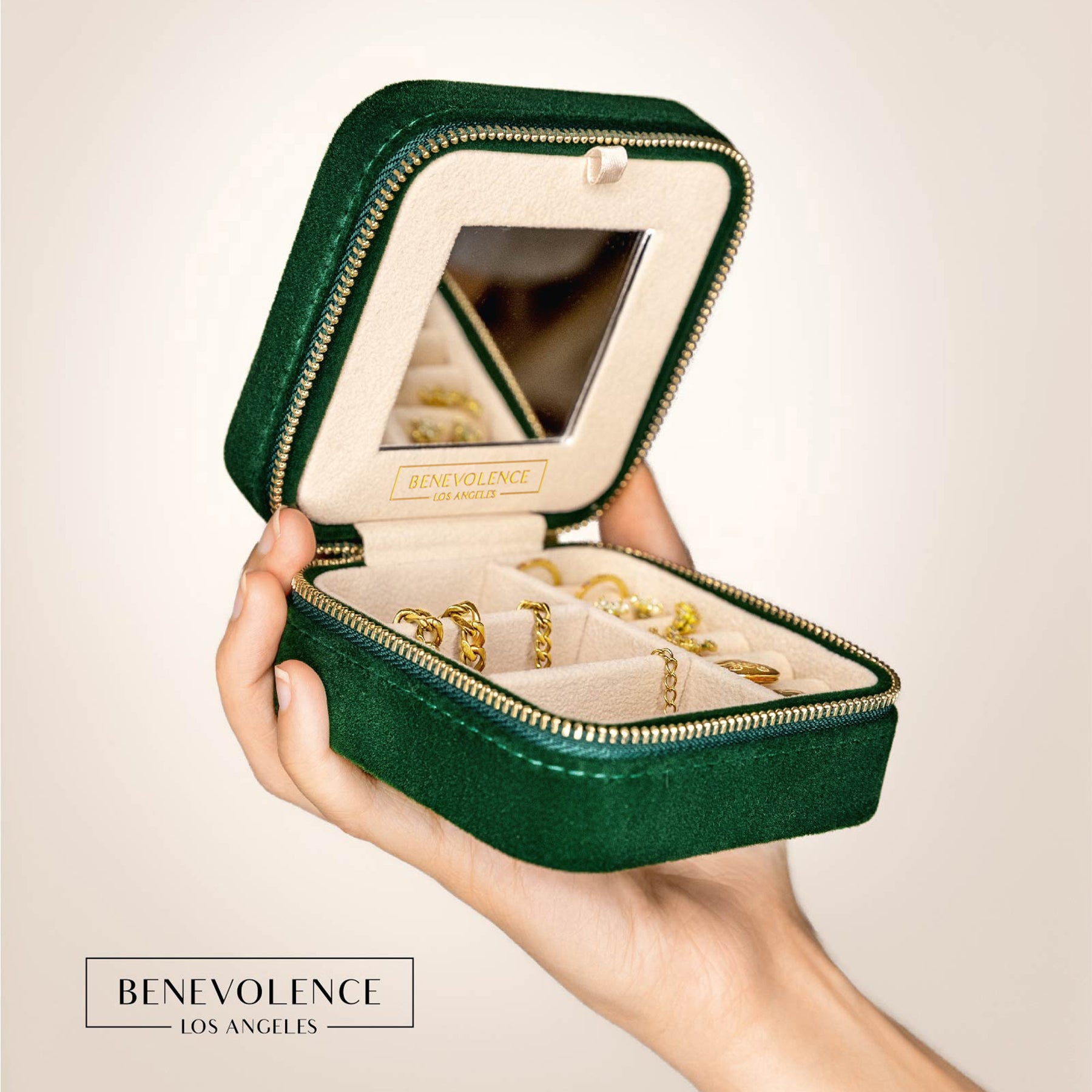 BenevolenceLA - Plush Velvet Travel Jewelry Box Organizer with Mirror –  Benevolence LA