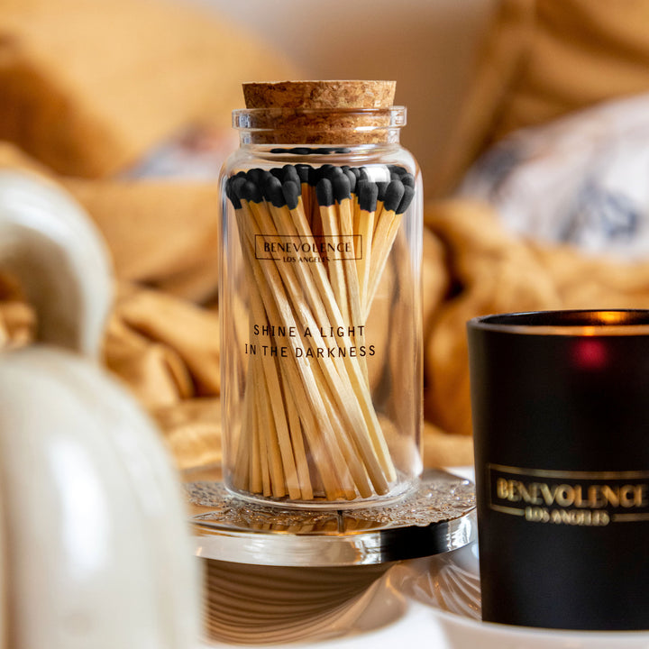 Housewarming Gift Box - Rose & Sandalwood Scented Candle And Midnight Black Decorative Matches